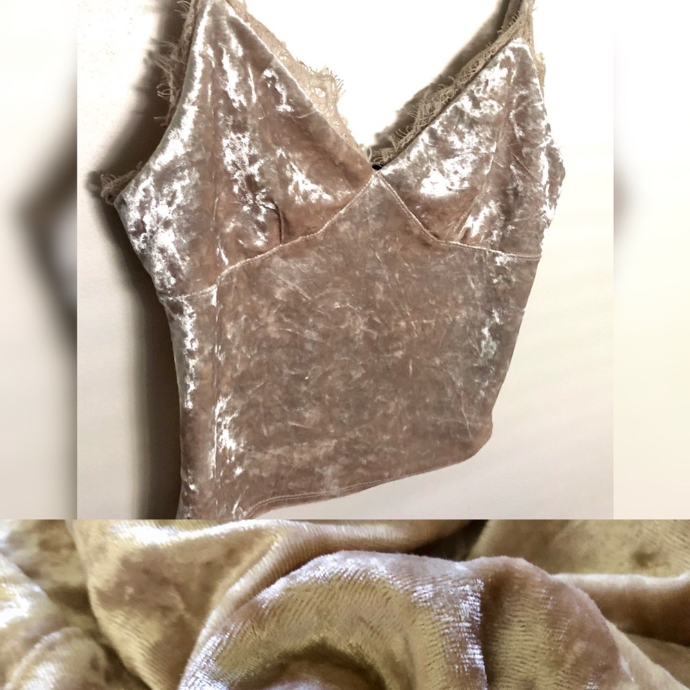 Shiny Velvet Lace Trim V-Neck Cami Top